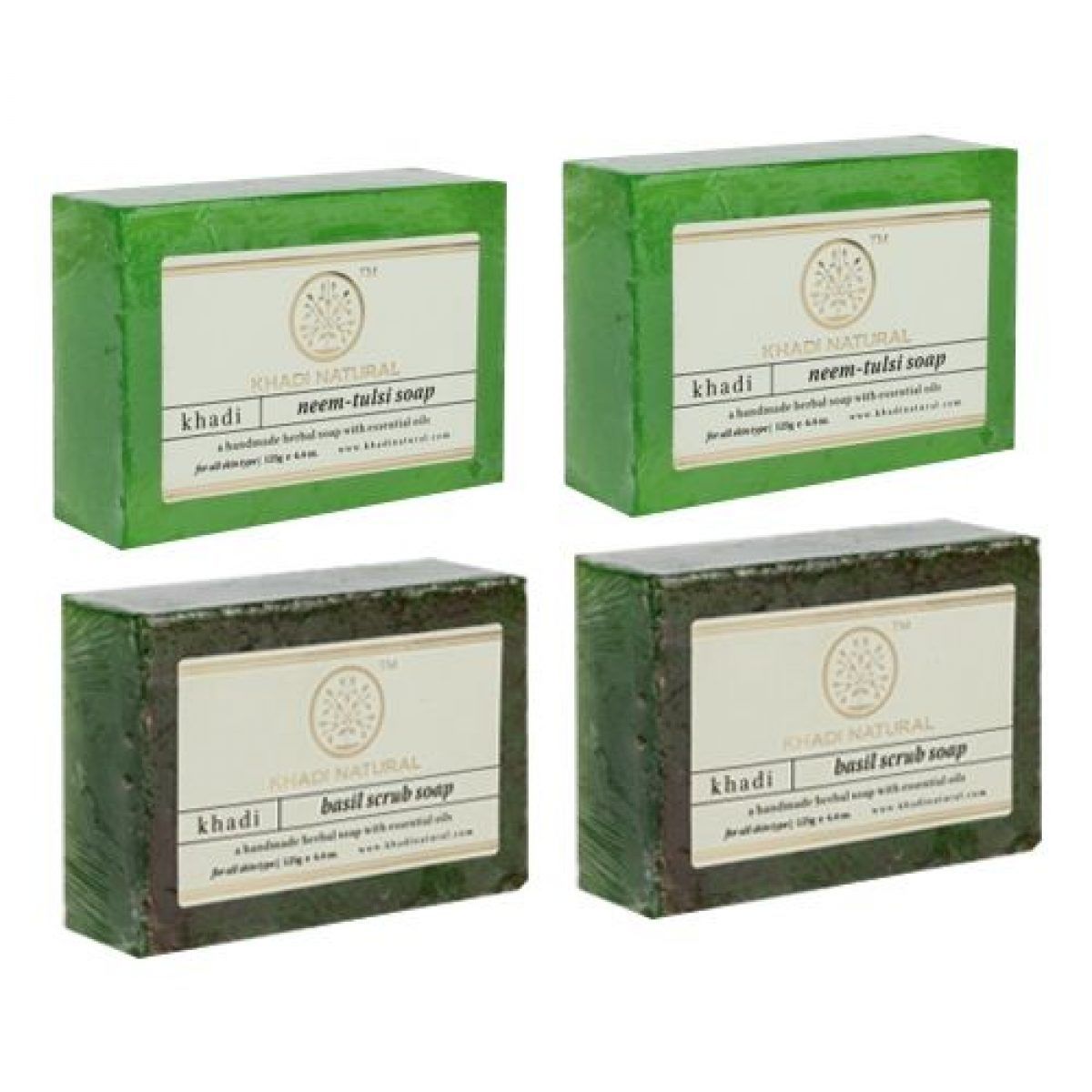 Khadi Natural Soap Combo Neem Tulsi Soap 2 Basil Scrub 2